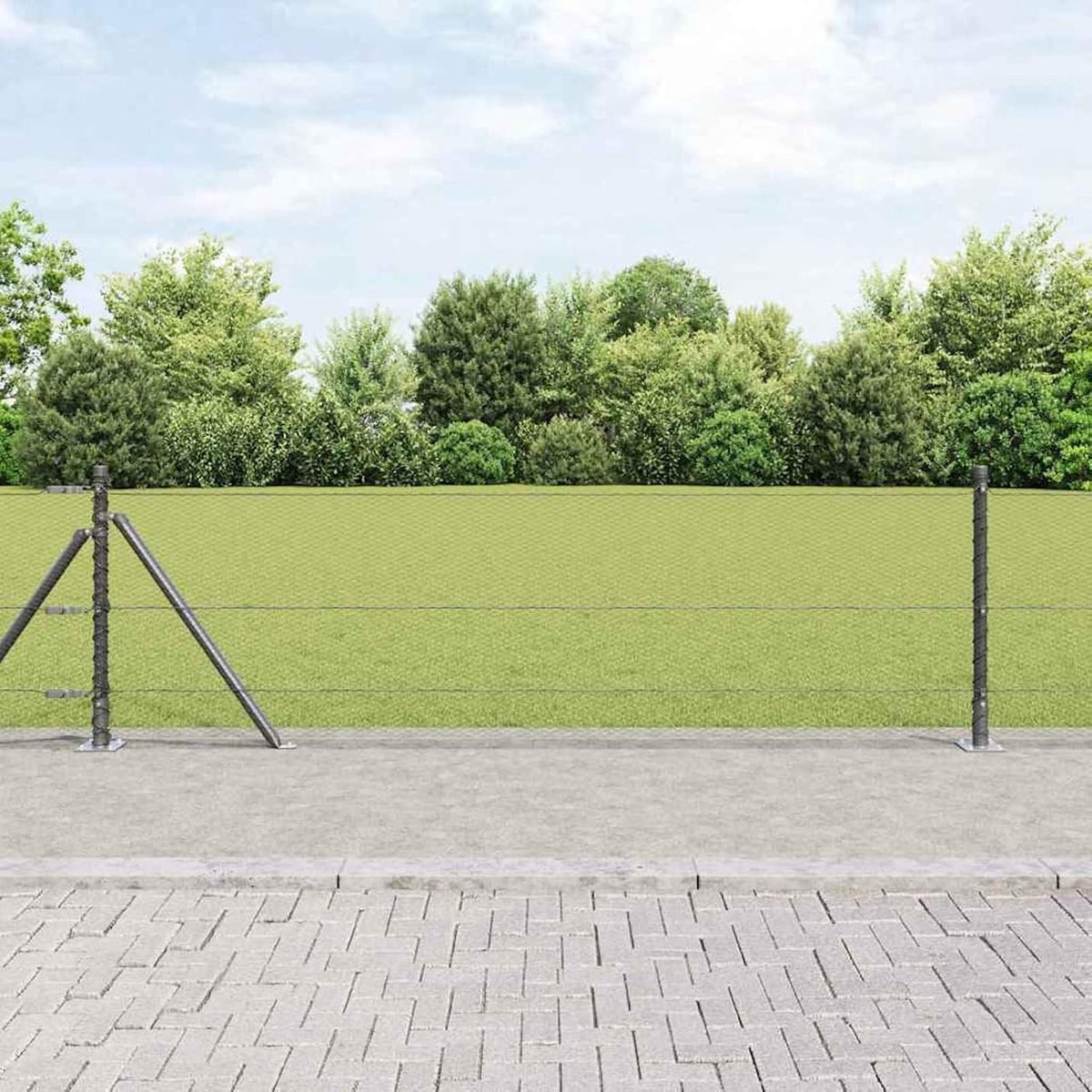 Zeshoekige omheining, grijs, 0,6 x 100 m, staal, hekpalen met bodemplaten, 13 stuks, Ø 32 mm, 70 cm, verzinkt staal, mobiele omheining, tuinhek voor tuin, binnenplaats, kippenhek, konijnenhok