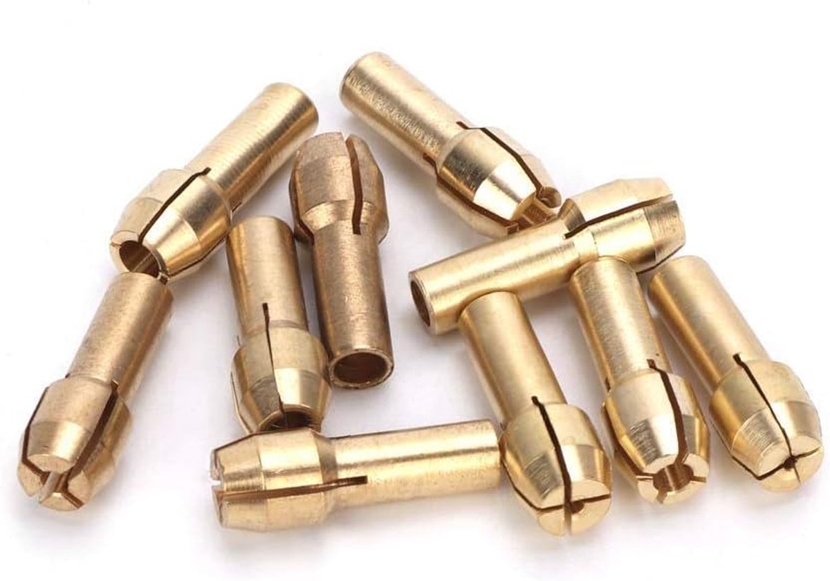 Boorkollets 0,5-3,2mm - Messing - Set van 10 - Voor elektrische slijpmachines - Geschikt voor rotatietools
