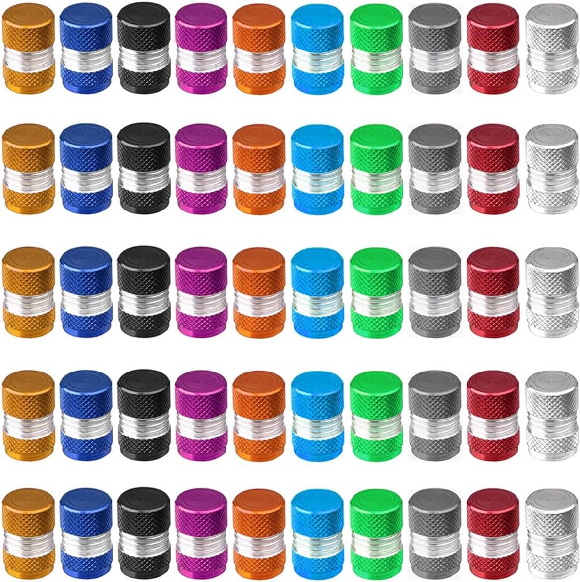 Ventieldoppen 50 Stuks - Aluminium - Met O-ring - Stofdicht - 10 Kleuren