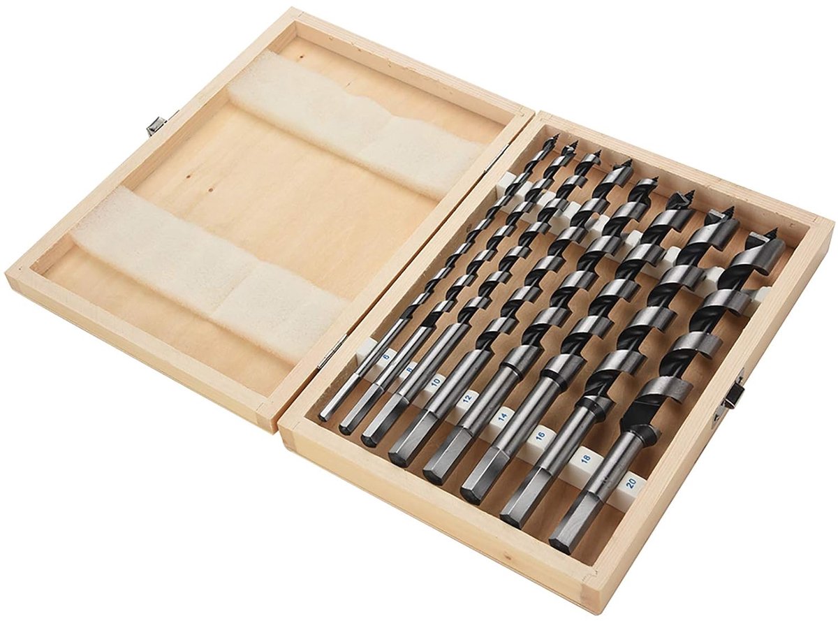 Boormachine accessoires 8-delig - Hout - Met houten doos - Voor houtbewerking - Geschikt voor boren en gimbalen