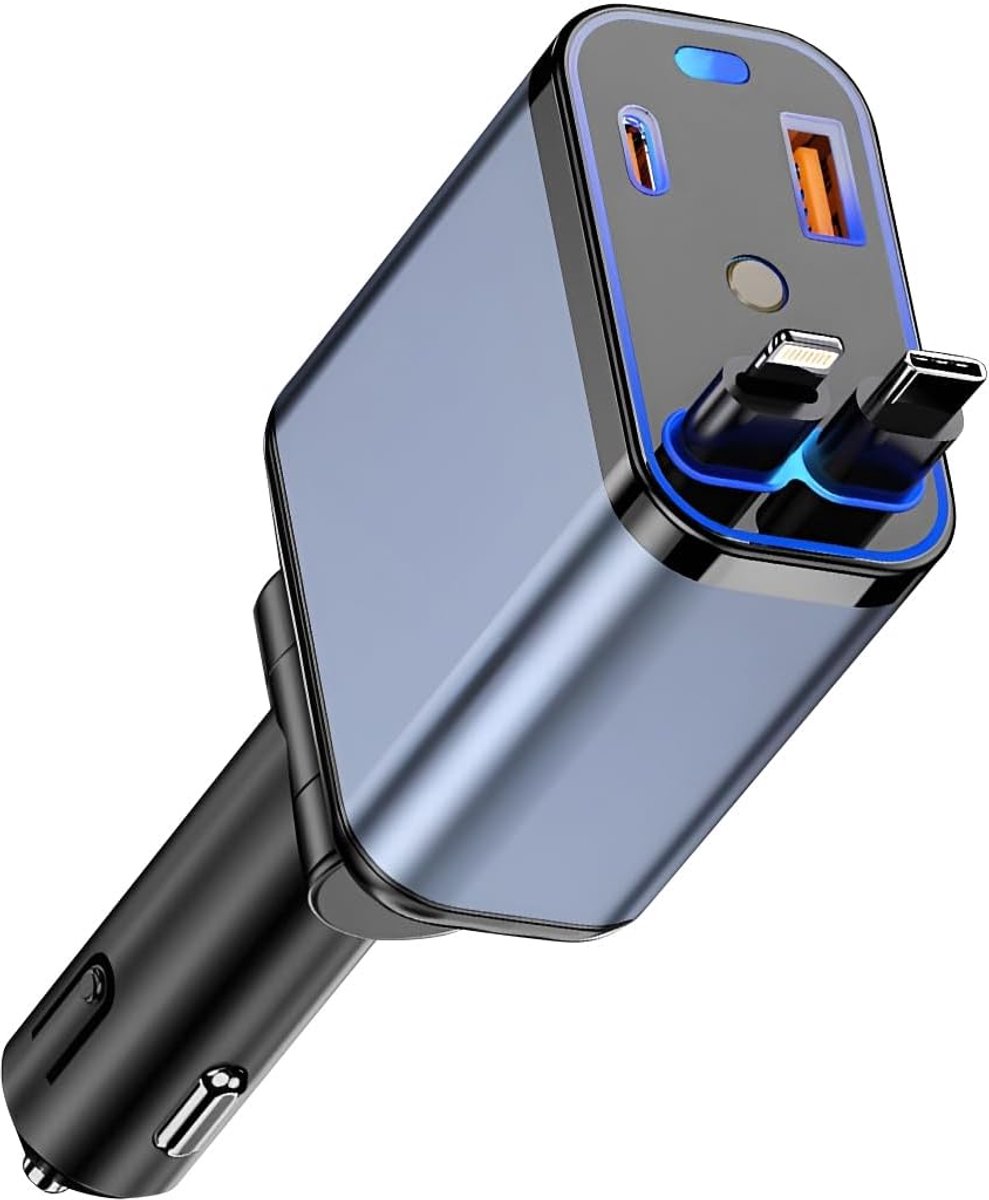 SnelShoppen - Auto Oplader, Oplader met Retractable Functie, Snellader, 4-in-1 Sigarettenaansteker, Universele Interieur Decoratie, Auto Accessoire, M