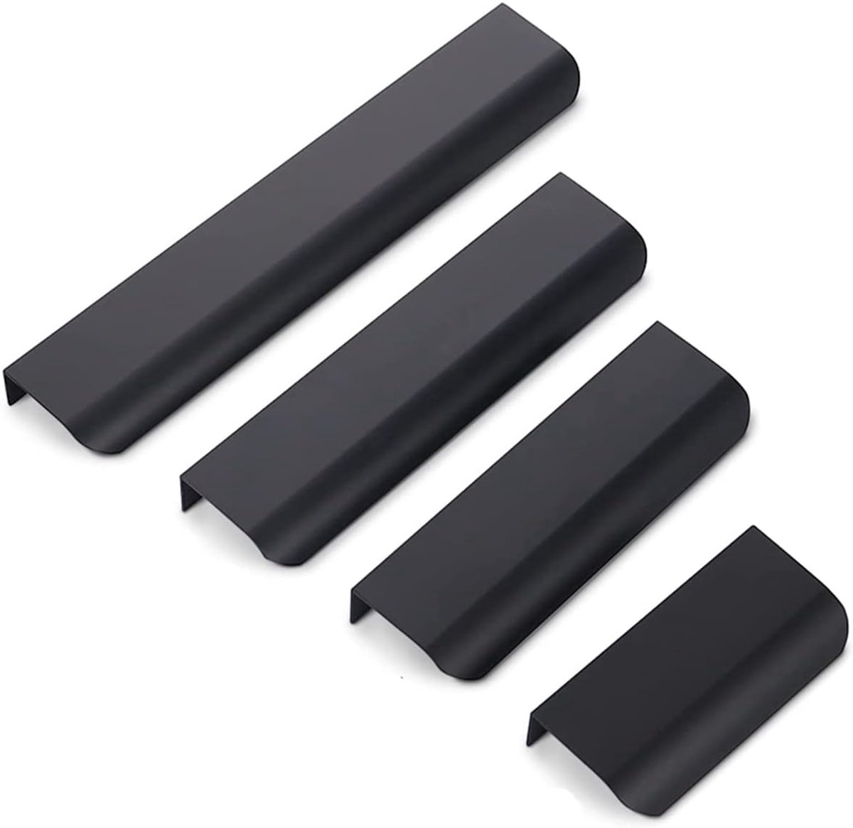 Deurklink gebogen 164mm - zwart - voor verborgen lades - set van 2 - ideaal voor kasten