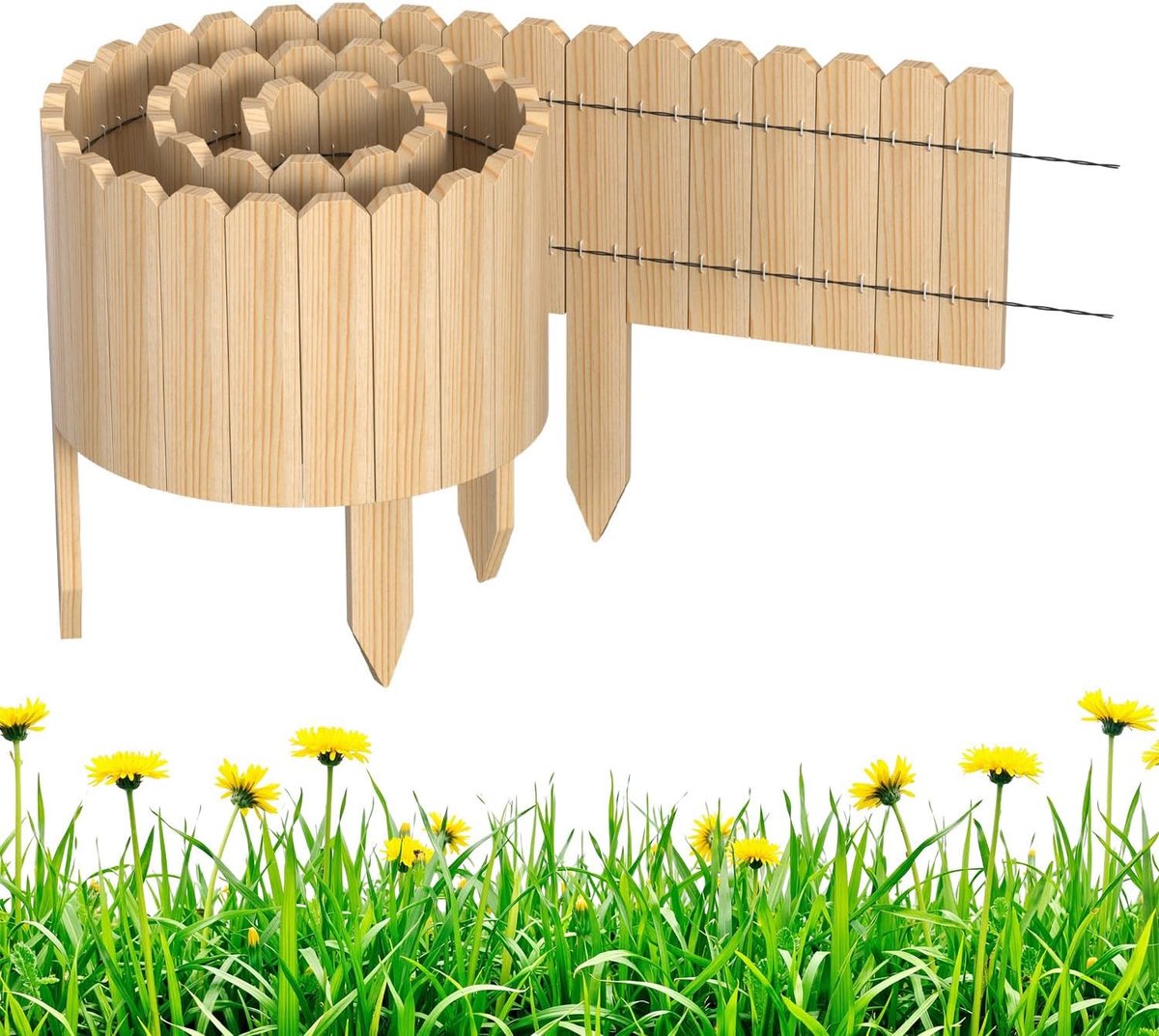 Bedomranding, 30 x 200 cm, flexibele gazonrand van hout voor tuin, bloembedden en gazons, maairand, rolboord, insteekhek voor bloembedden, natuur, hoogte 30 cm
