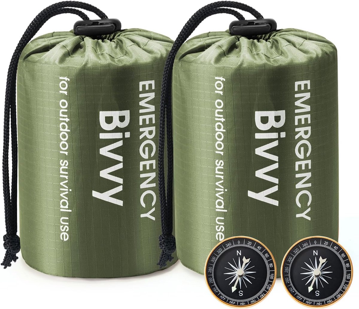 Bivakzak, nooddeken, slaapzak, survival, bivakzak, ultralicht, waterdicht, kou en hittebestendig, met kompas, voor outdoor, kamperen, wandelen