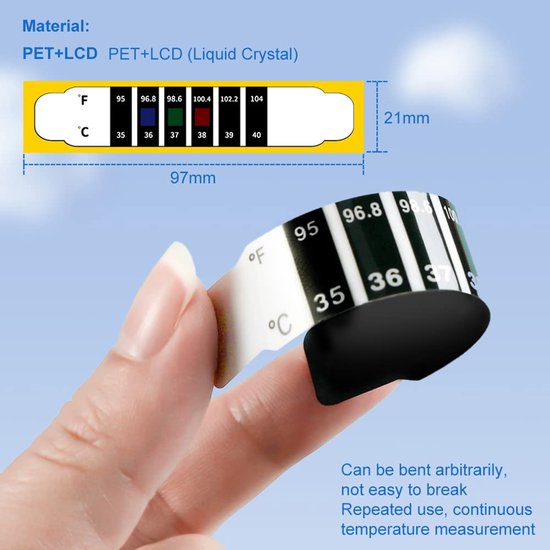 Thermometerstrips, draagbaar, herbruikbaar, voor het controleren van de temperatuur van baby's, volwassenen, reisthermometers voor handtas, 10 stuks — afbeelding 3