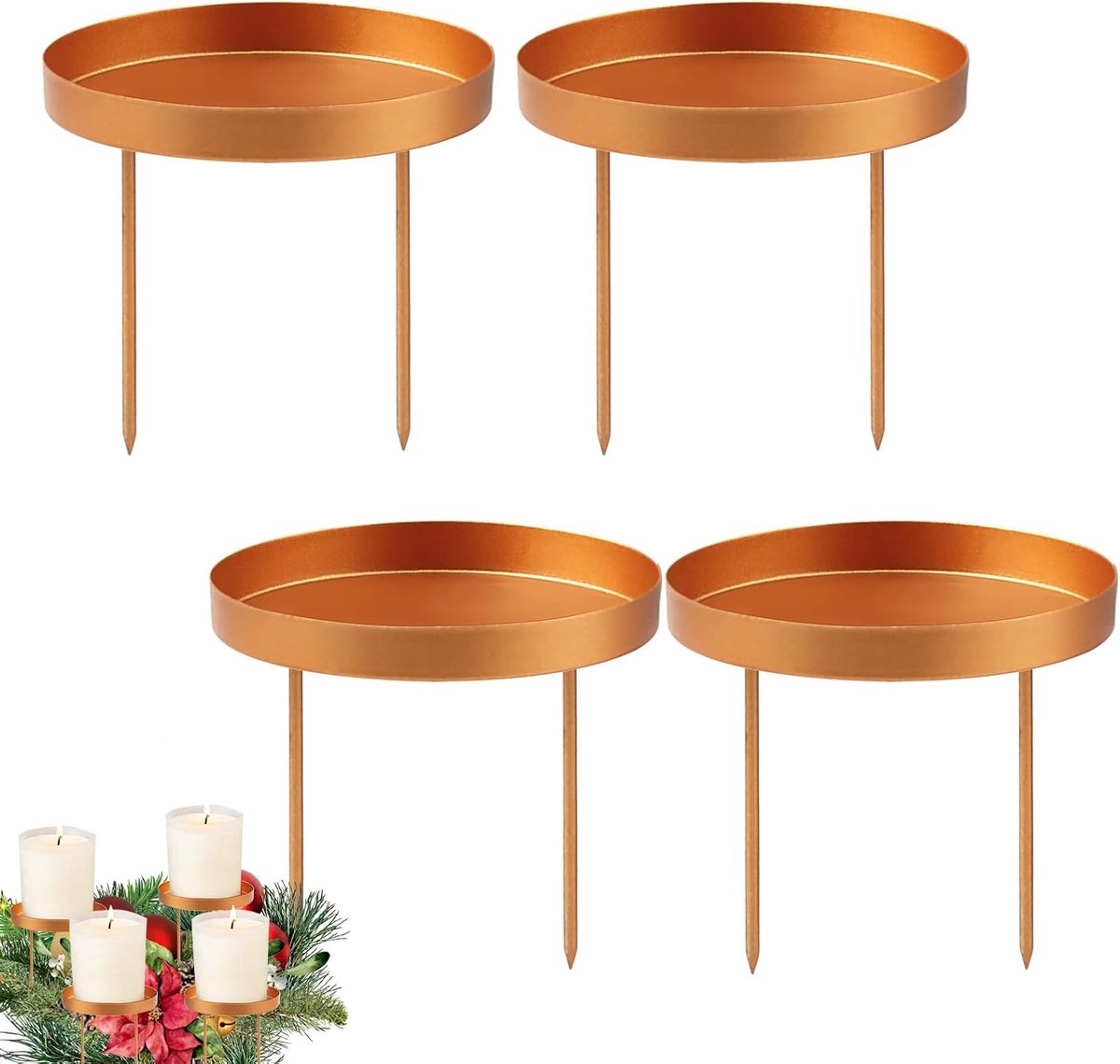 Kaarsenhouder adventskrans, 10 cm kandelaar goud 4 stuks, (B4 STUKS)