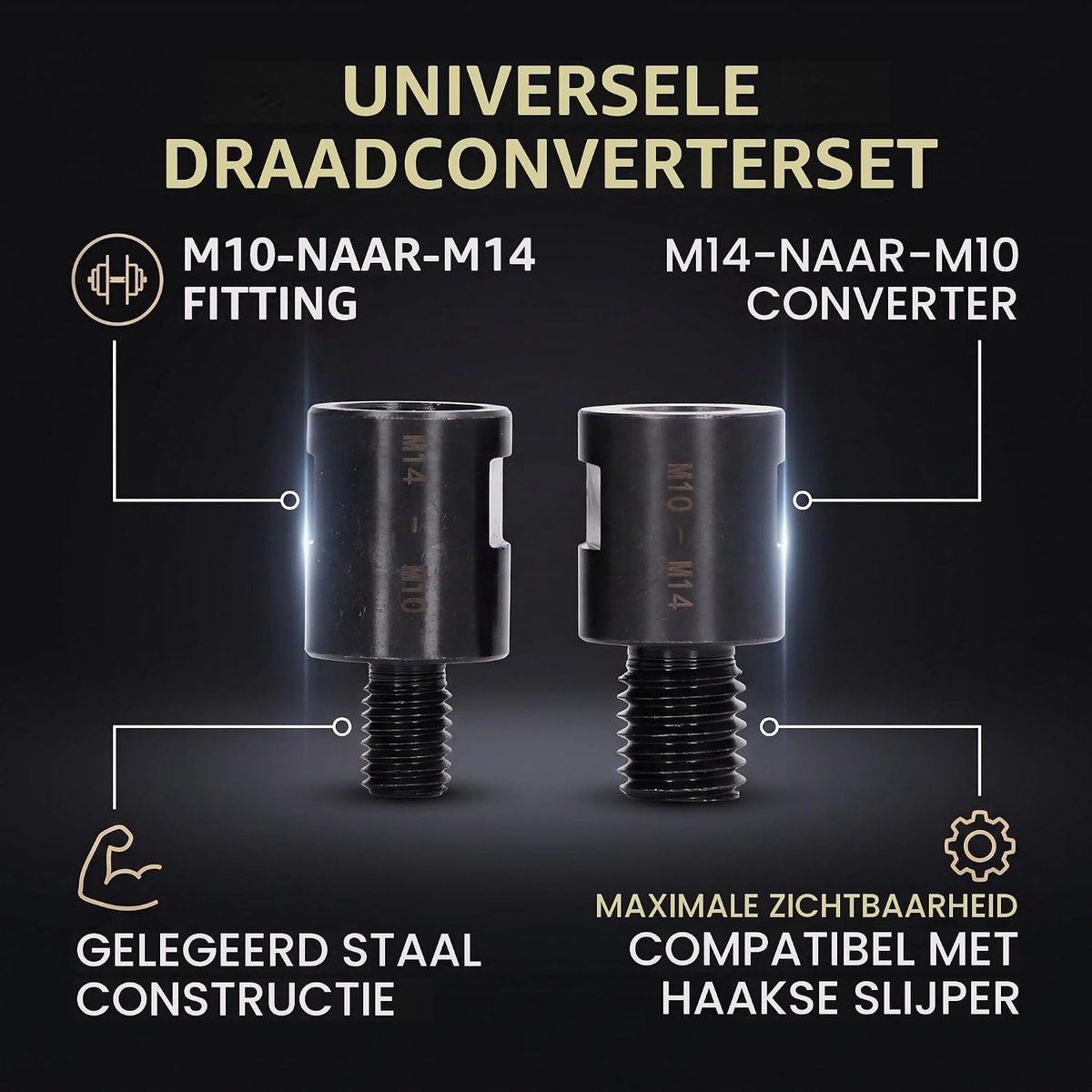 Booradapters, M10 Tot M14 en M10 Tot M14 Verlengstangconverter Draad Gelegeerd Staal Booradapters voor Gatopener Haakse Slijper
