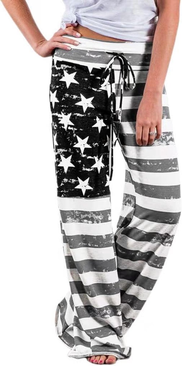 Palazzo pyjamabroek voor dames, lange stretch, zacht, lounge, vrijetijdsbroek, wijde pijpen, comfortabele huisbroek, slaapbroek, Grijze vlag, S