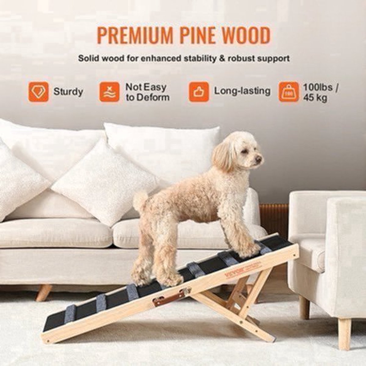 Ladder - Hondentrap - Hondenladder - Antislip - Oprijplaat -Hondenladder - Trap Hond - 39 Inch - Hoge Verstelbare Houten Oprijplaat Afneembaar - voor Kleine Oude Hond