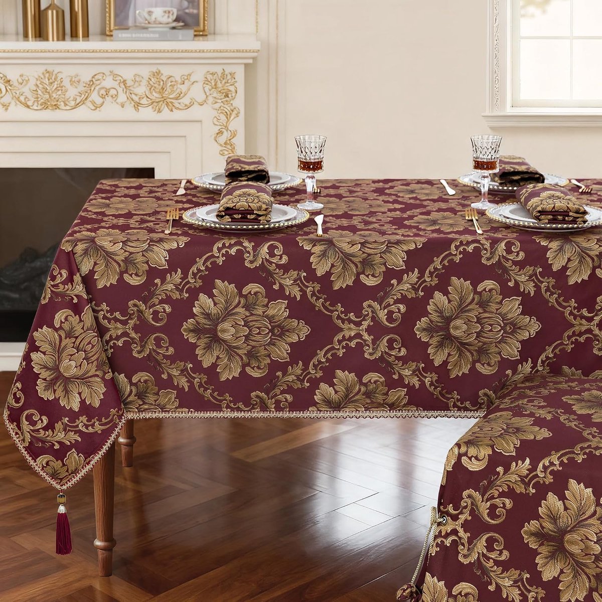Tafelkleed Afwasbare, Luxe Rechthoekige Jacquard Tafelhoes voor Eettafel/Eetkamer/Restaurant Tafeldecoratie (140x240cm, Bordeaux)