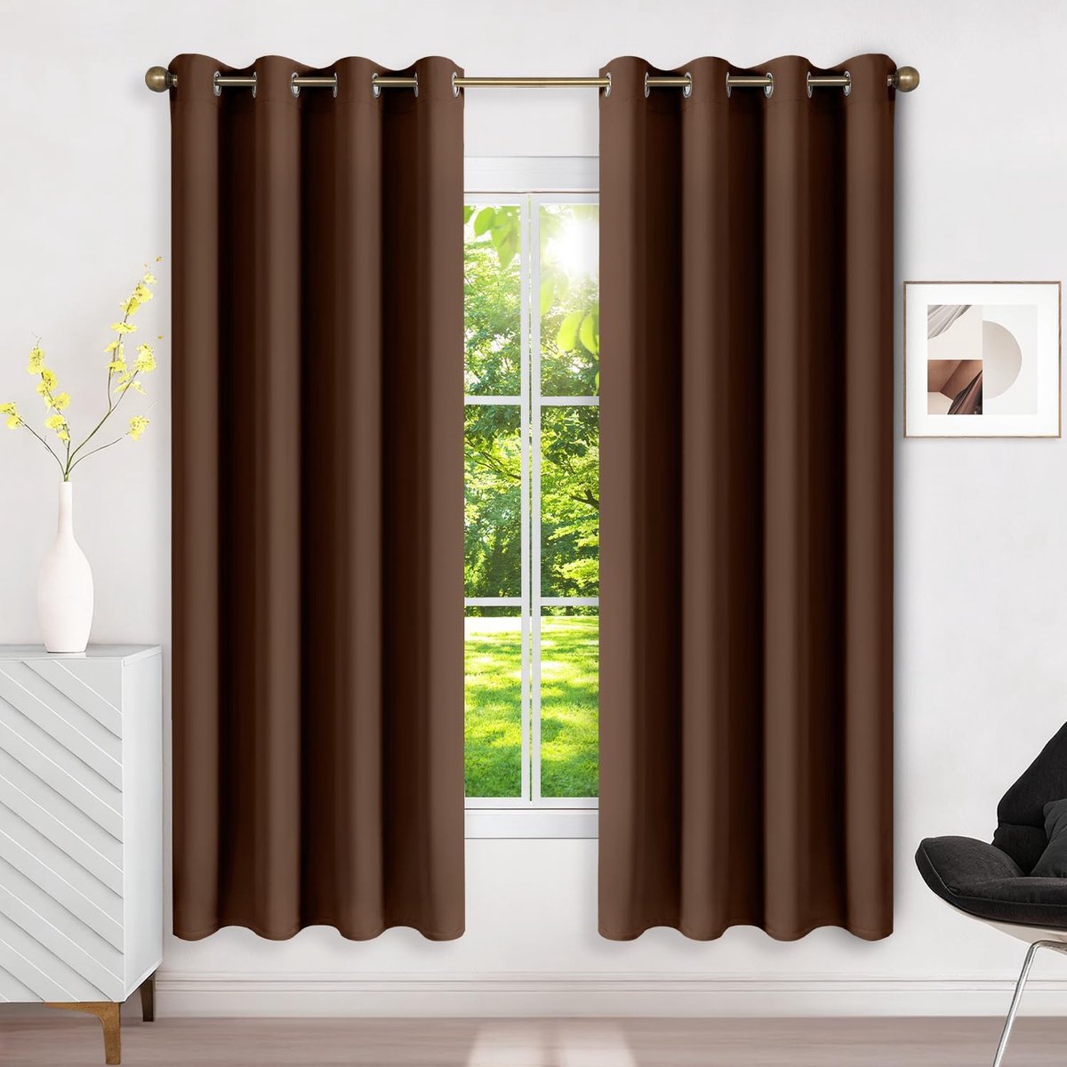 verduisteringsgordijn, isolerend, tegen kou, 140 x 175 cm (b x h), 2 stuks, raam, ondoorzichtig, bruin, met oogjes, anti-hitte, uv-bescherming, lawaai, voor binnen, decoratie