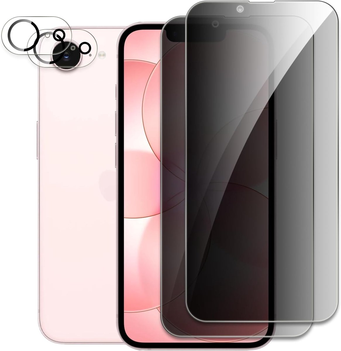 [4 stuks] 2 stuks privacy displaybeschermfolie met 2 stuks cameralensbescherming voor iPhone 17e/16e, anti-spy van gehard glas, hardheid 9H, eenvoudige installatie