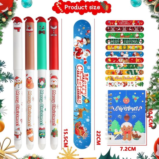 2-in-1 siliconen pennenetui - Kerstmis Kawaii etui sneeuwpop + 12 klapringen + 4 gumpennen + ringband, tafelpennenhouder, pennenetui kleurpotloden, schoolbenodigdheden, meisjes en jongens — afbeelding 4