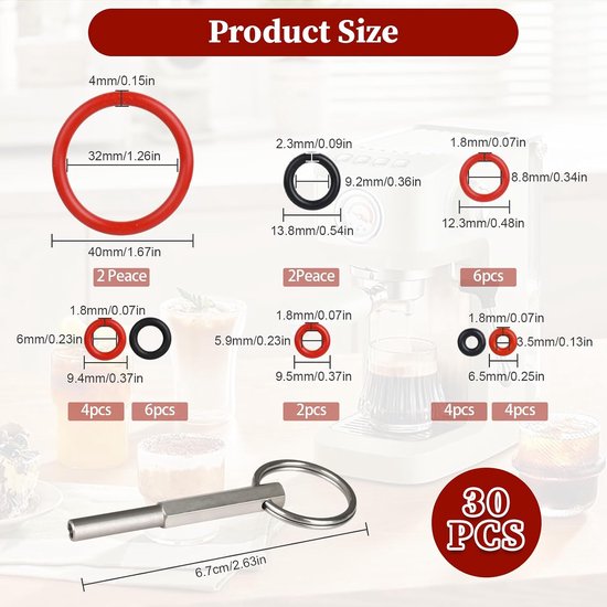 30 stuks afdichtringen set, afdichting O-ringen voor Philips volautomatische koffiemachine afdichting ORing assortiment voor Saeco volautomatische koffiemachine accessoires voor reserveonderdelen — afbeelding 2