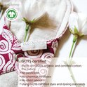 GOTS gecertificeerd Eco Femme maandverband van 100% biologisch katoen, met bloemen en witte bloesems.