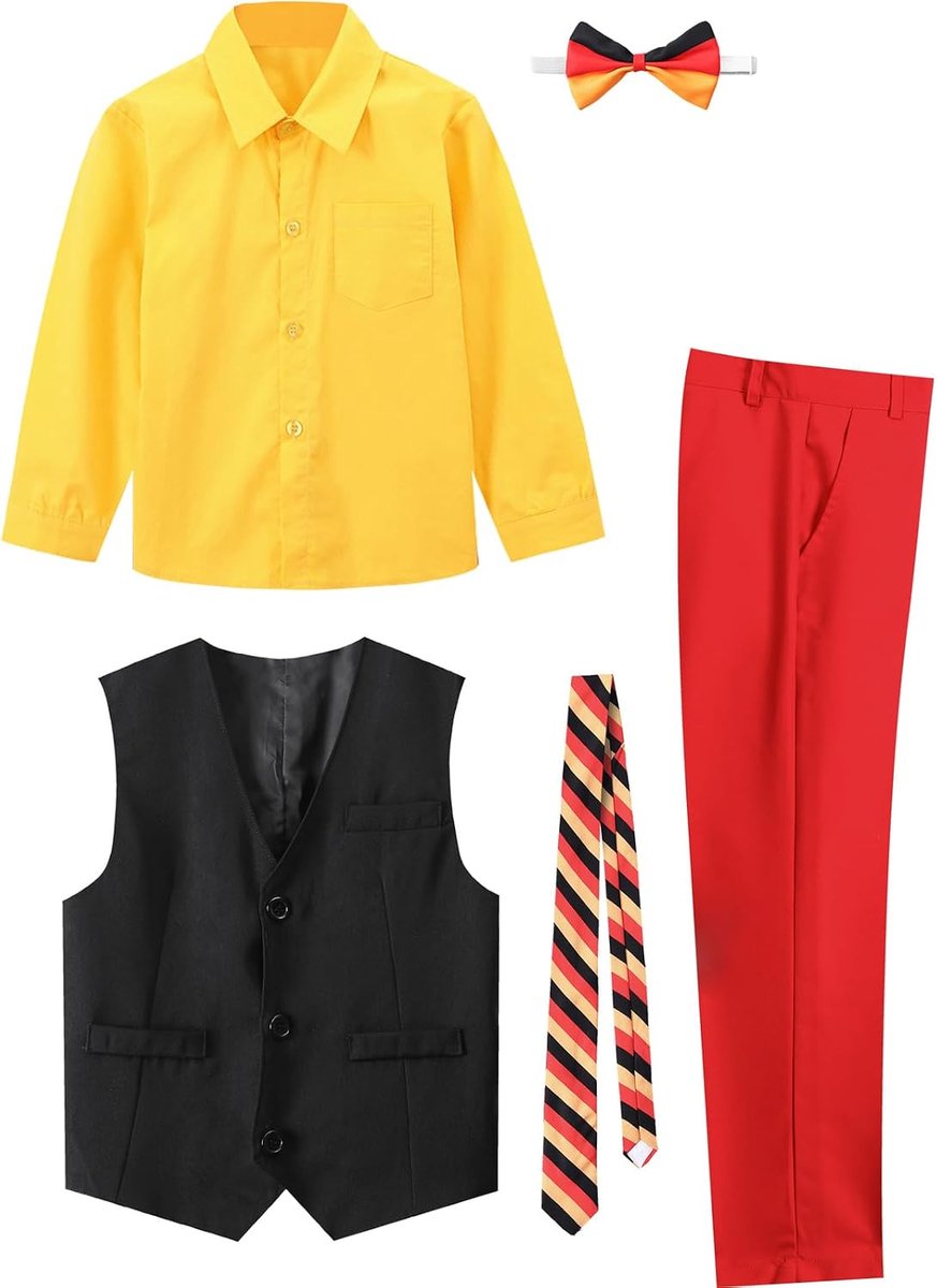 Broek + vest + hemd + stropdas + vlinderdas 5-13 jaar