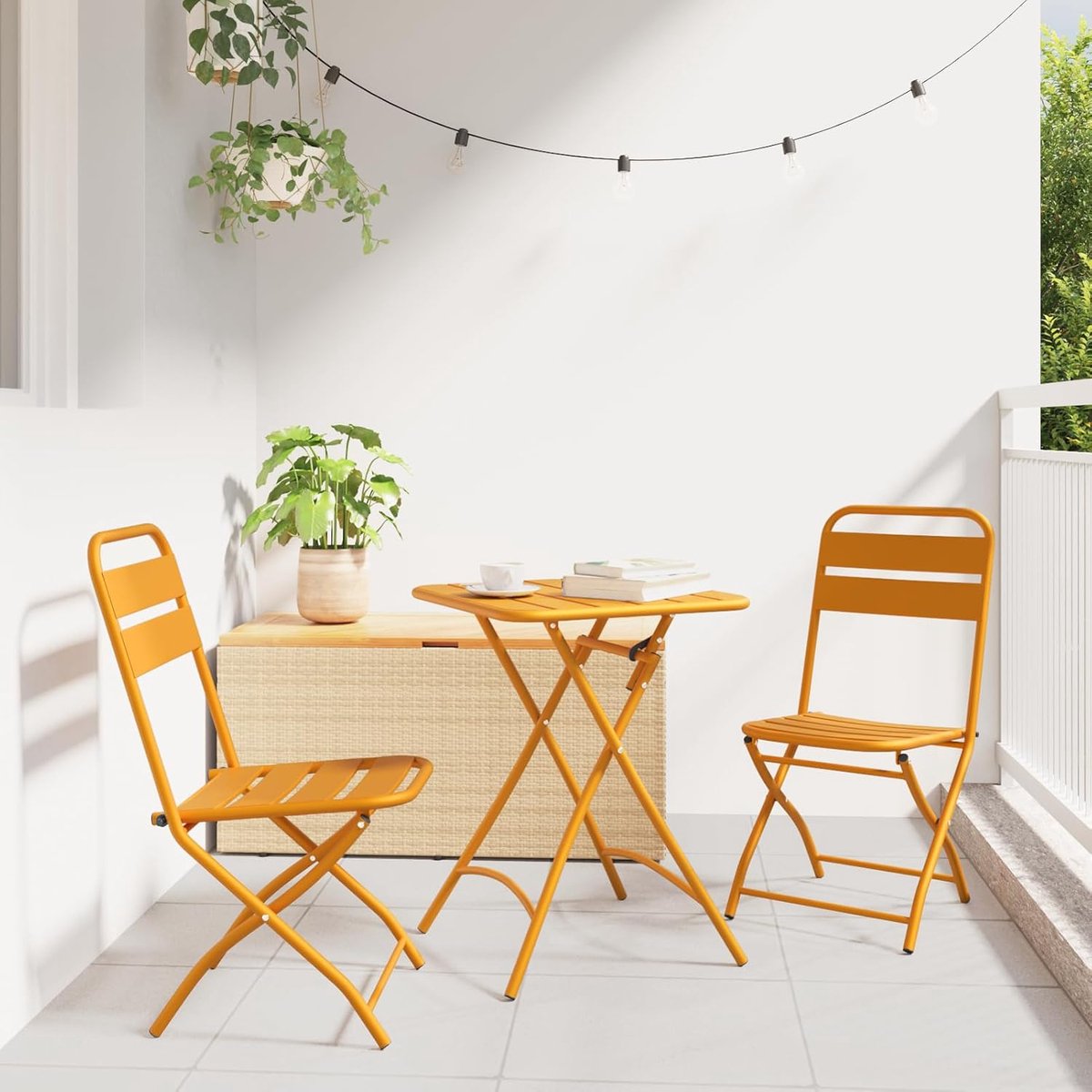 Klaptuinstoelen, 2 stuks, mosterdgeel, 42 x 52 x 82 cm, gepoedercoat staal, tuinstoel, outdoor loungestoel voor terras, tuin, restaurant, 42002939