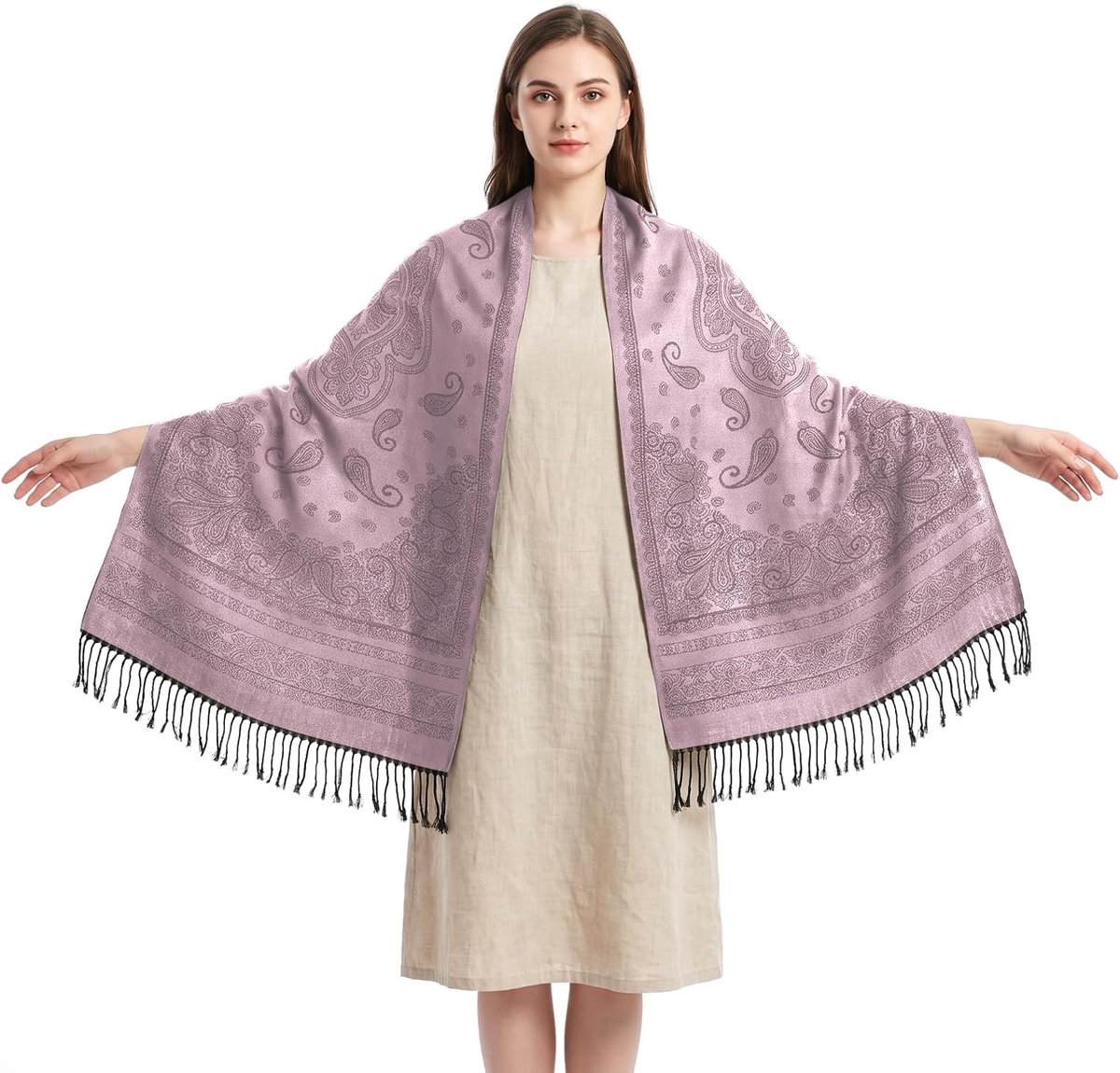 Stola voor dames, trouwgastensjaal, grote zachte wintersjaal 70x195cm, Roze