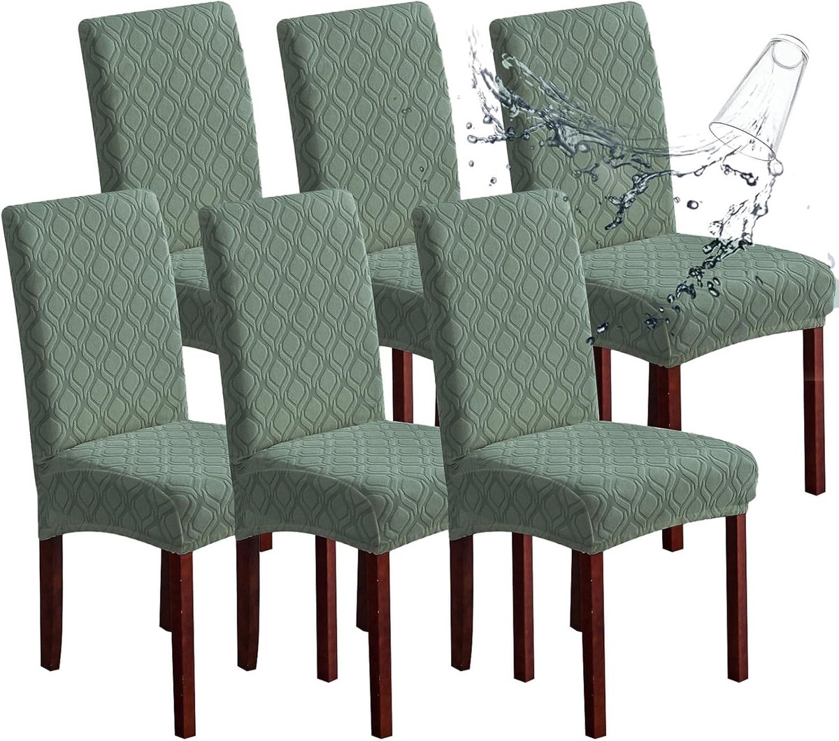 Stoelhoezen voor eetkamer, set van 6, stretch jacquard eetkamerstoelhoezen, afneembare, wasbare waterdichte stoelhoezen