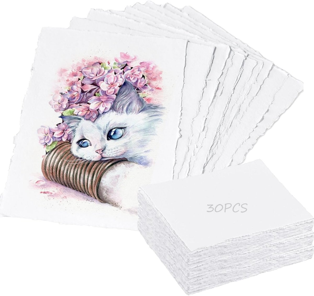30 stuks formaat A6, handgemaakt papier, aquarelpapier 300 g katoen