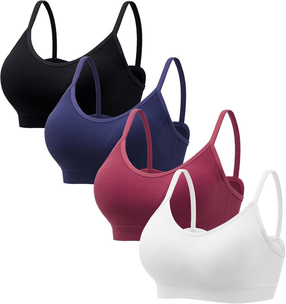 Sportbeha's met bandjes voor dames, 3 stuks, gewatteerde draadloze sportbeha voor training, hardlopen, medium ondersteuning, yoga-beha