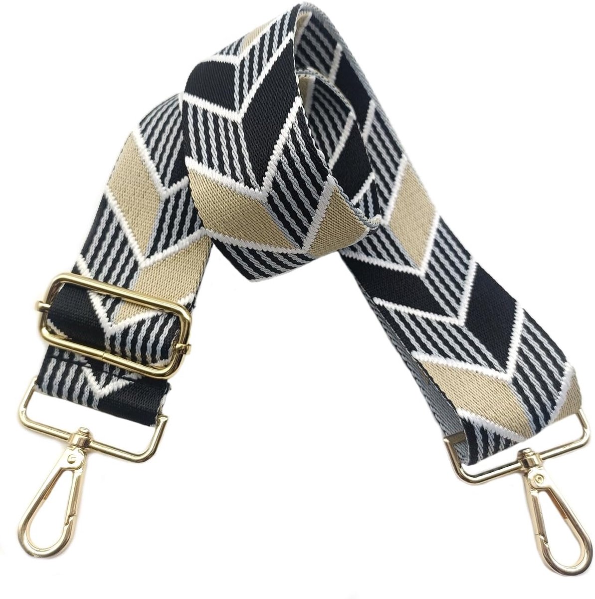 Schouderriem voor tas, 5 cm, brede riem, schoudertas, verstelbaar, schouderriem, handtas, schouderriem met goudkleurige gesp, voor dames, doe-het-zelf, schouderriem, accessoires (zwart/kaki), 01