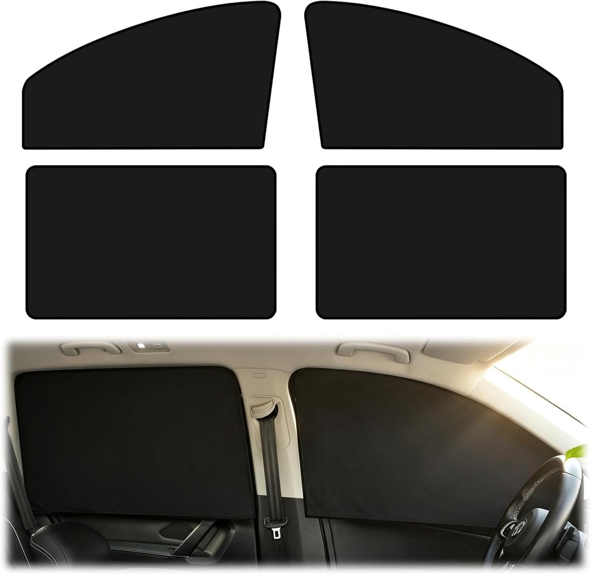 4 stuks zonwering voor auto, magnetische zonneklep voor kinderen, zwart