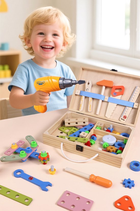 Educatief Bouwblokkenspeelgoed, Reparatiesets, Montessori-Bouwblokken En Sets Met Gesimuleerd Schroef- En Moerreparatiegereedschap. — afbeelding 5