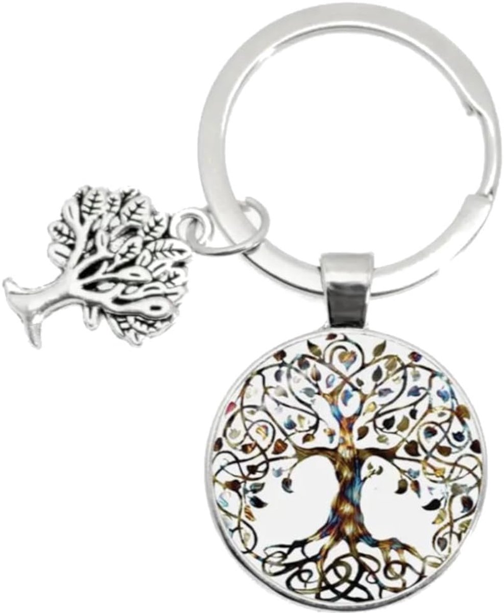 Sleutelhanger met twee ringen van roestvrij staal voor familie, liefde, levensboom en hart, uniseks, leuk cadeau