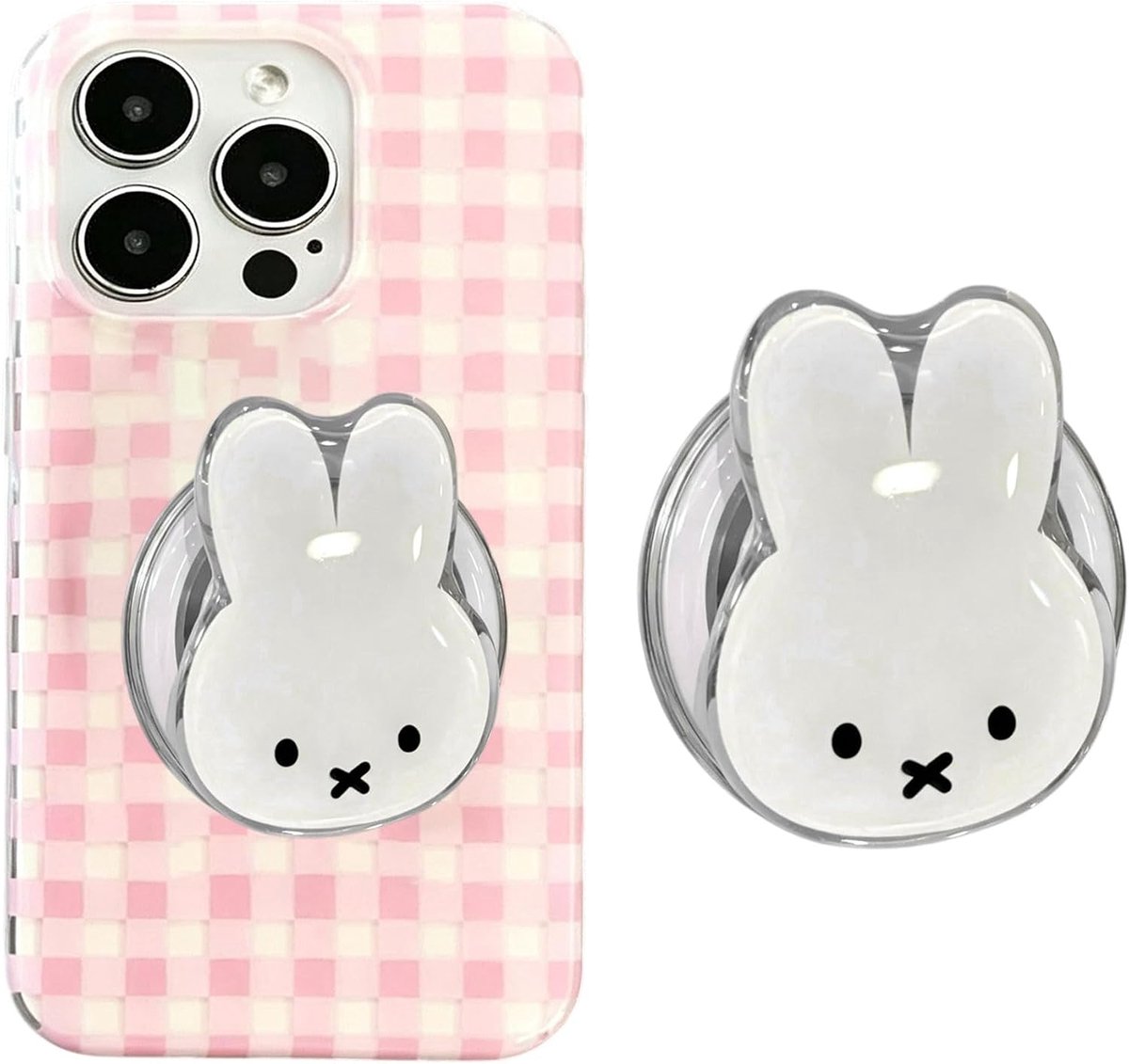 Telefoonhouder, magnetisch, schattig konijn, met inklapbare handgreep en basis, universele accessoires voor smartphone, e-reader en tablet, Kawaii-design, cadeau voor vrouwen en