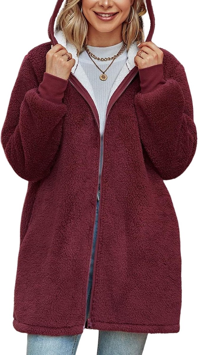 Dames oversized hoodie teddy fleece winterjassen vest volledige rits capuchon lange mouw warme jas sherpa uitloper met zakken dames fuzzy effen tops