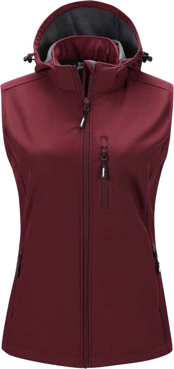 Ventures Softshellvest voor dames, met capuchon, lichte fleece gevoerde mouwloze jas, waterdicht, winddicht, vest met ritszakken