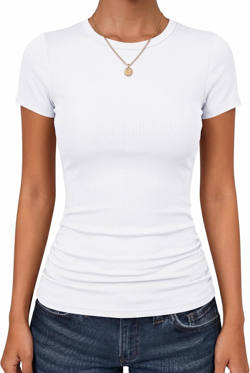 Shirt met lange mouwen voor dames, ronde hals, elegant, lange mouwen, bovenstuk, geribbeld, T-shirt, basic tops