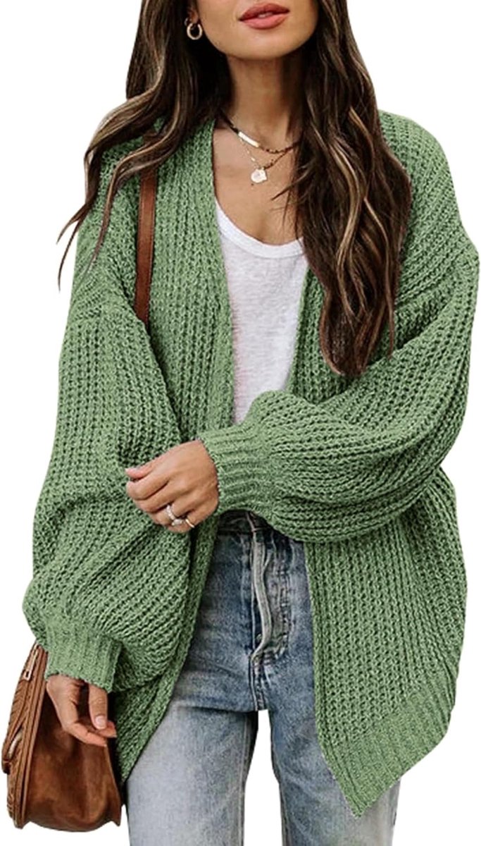 Gebreid vest voor dames, dikke open voorkant, gebreide jas, oversized, herfst, lange mouwen, grof gebreid, warm vest