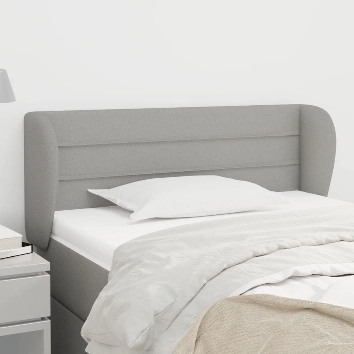 Hoofdsteun met oren, lichtgrijs, 103 x 23 x 78/88 cm, stoffen hoofdeinde voor slaapkamer, slaapkamer, hotels