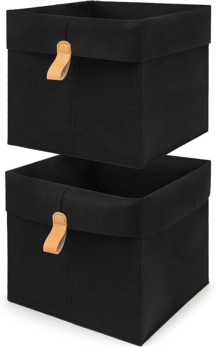 Vilten mand, opbergmand van verdikt vilt, opvouwbare opbergdoos, organizer voor kast, plank, kantoor en thuis (zwart, 23 x 23 x 26,5 cm, 2 stuks)