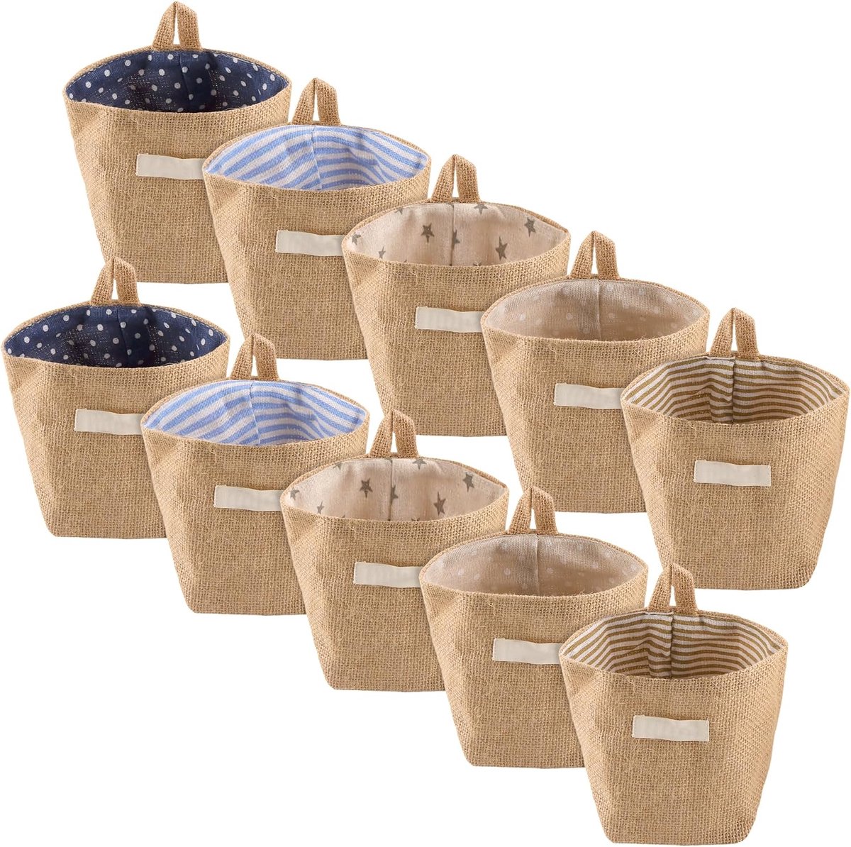 10 stuks opbergzakken, hangend, katoenen linnen hangorganizer, 10 x 13 cm, hangende opbergmand, wandorganizer voor kamer, badkamer, decoratie