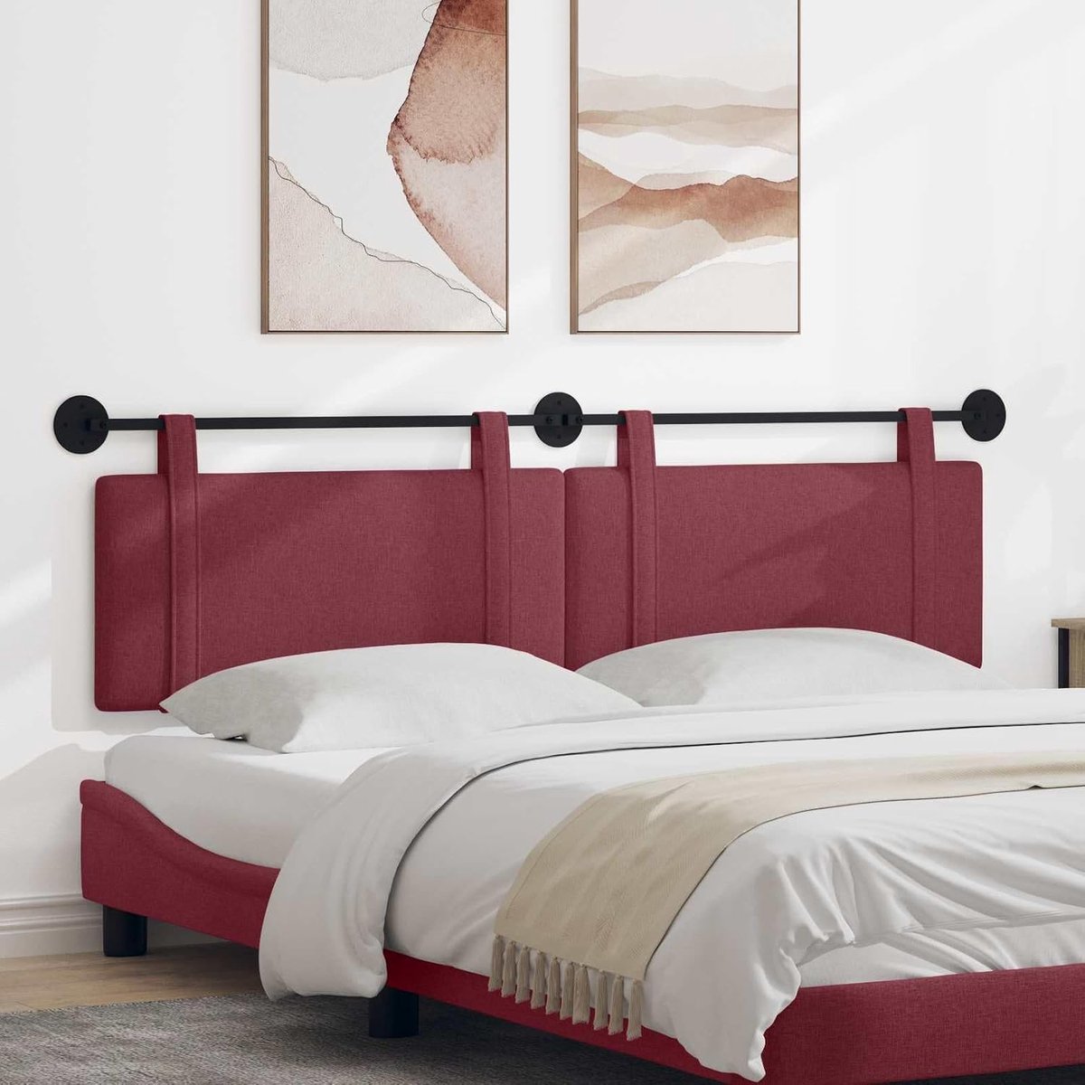 Hoofdeinde van wijnrood textiel, elegant en zacht, wandmontage, geschikt voor verschillende bedframes, bespaart ruimte en is gemakkelijk te onderhouden