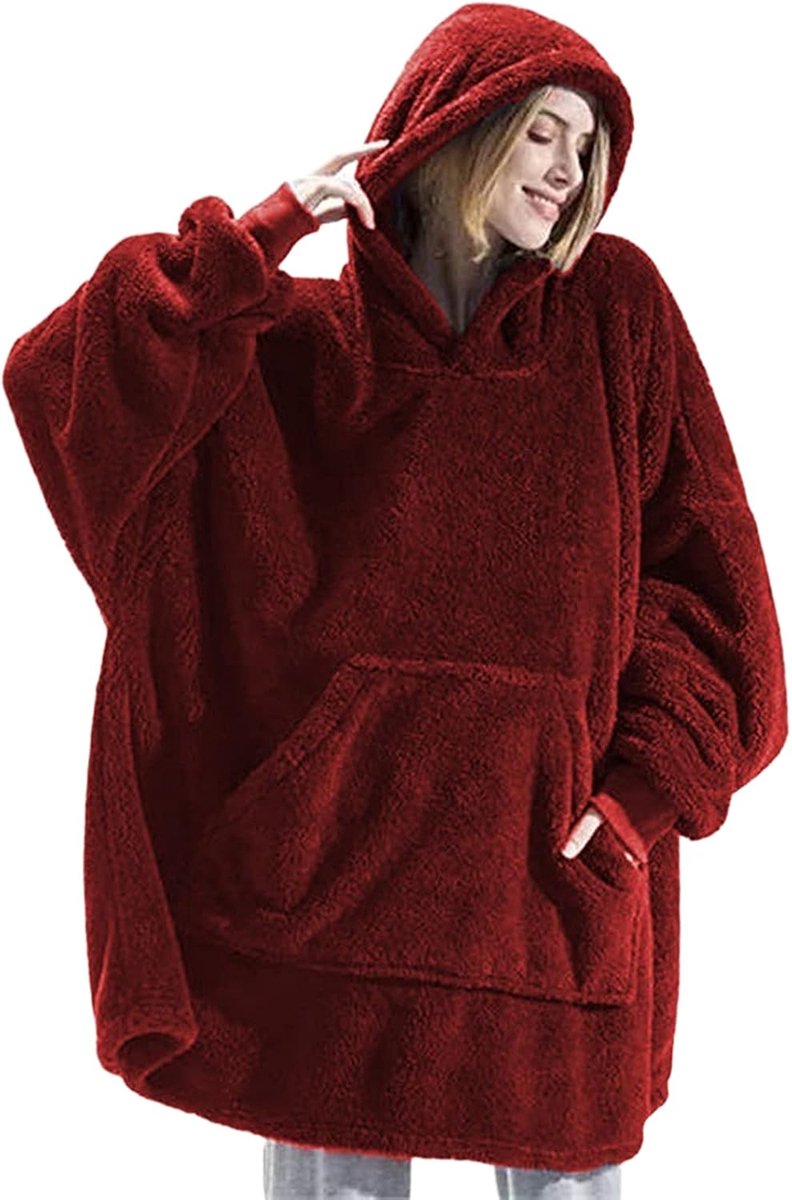 Home service, winter losse verdikking dubbelzijdige fluweel paar kleding, buitenhood warme super grote trui (cyaan, wijn, grijs, zwart, bruin, één maat)