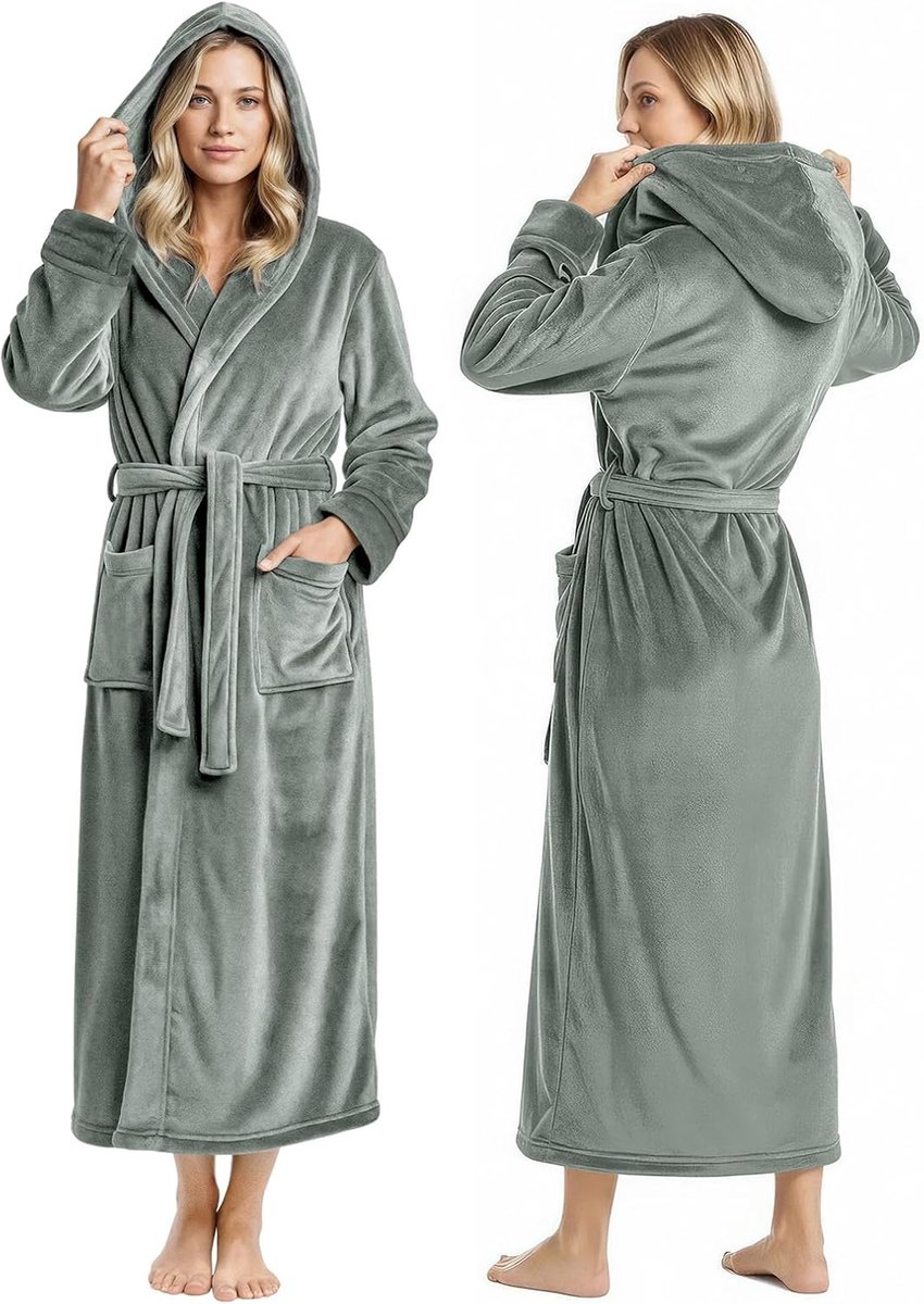 Threads Fleece badjas met capuchon voor dames, pluche, lange badjas