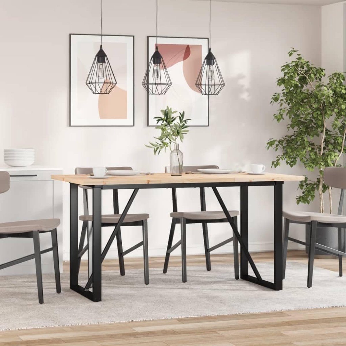 Eettafel met Natuurlijk Houten Blad, met Zwart Metalen Frame, Vierkante Keukentafel in Industriële Stijl, Toepasbaar in Kleine Ruimtes, Ontbijthoekjes en Eetkamermeubilair (160 x 80 x 75,5
