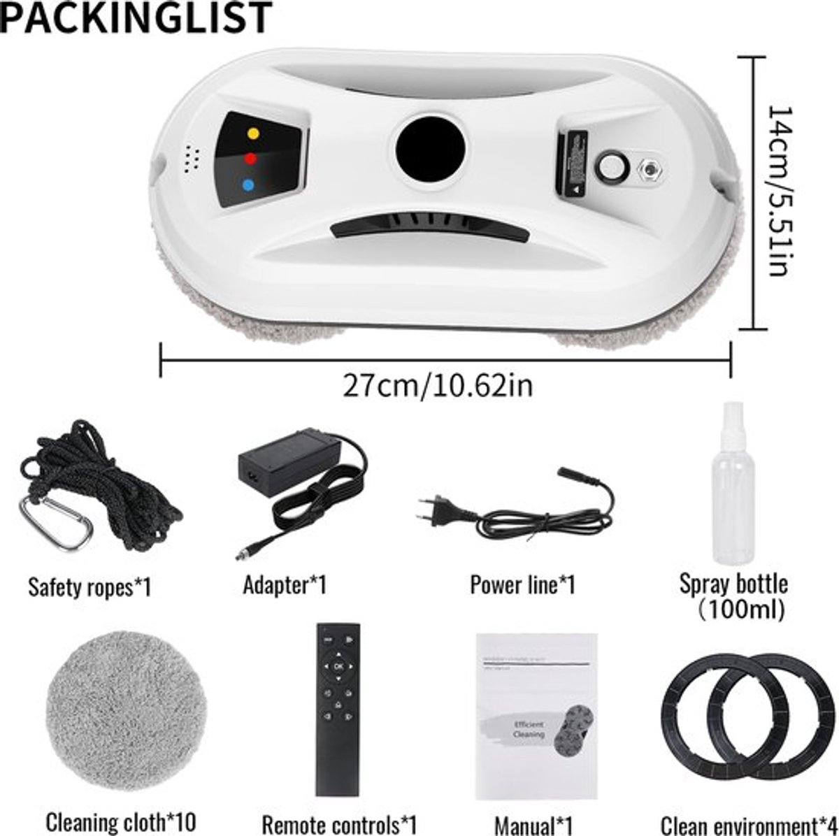 Raamreinigingsrobot 2026 NEW - 90 W Vermogen - 2,3 Kg Gewicht - Elektrisch - Voor Glasramen