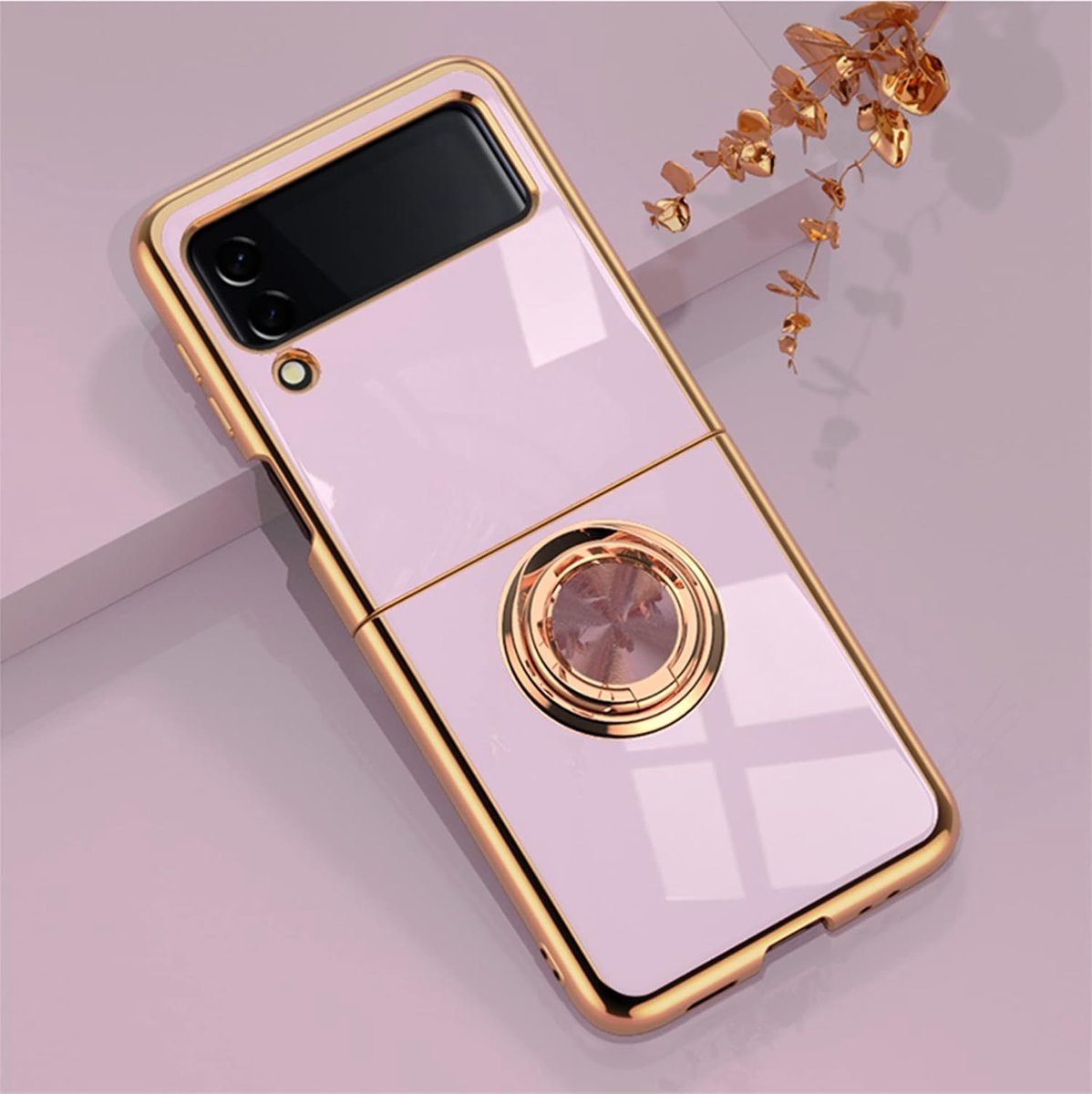 Beschermhoes voor Samsung Galaxy Z Flip 3, van zachte siliconen, met 360 graden ringhouder, voor Samsung Galaxy Z Flip 3, metalen frame voor auto, magnetische plating