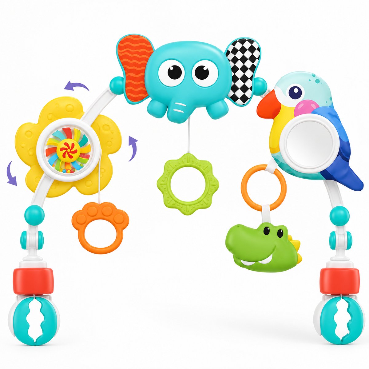 BOTC Speelboog Baby - Wagenspanner met Hangend Speelgoed - Voor Kinderwagen, Autostoeltje, Wieg & Ledikant - Baby Speelgoed - Kleurrijk - Olifant