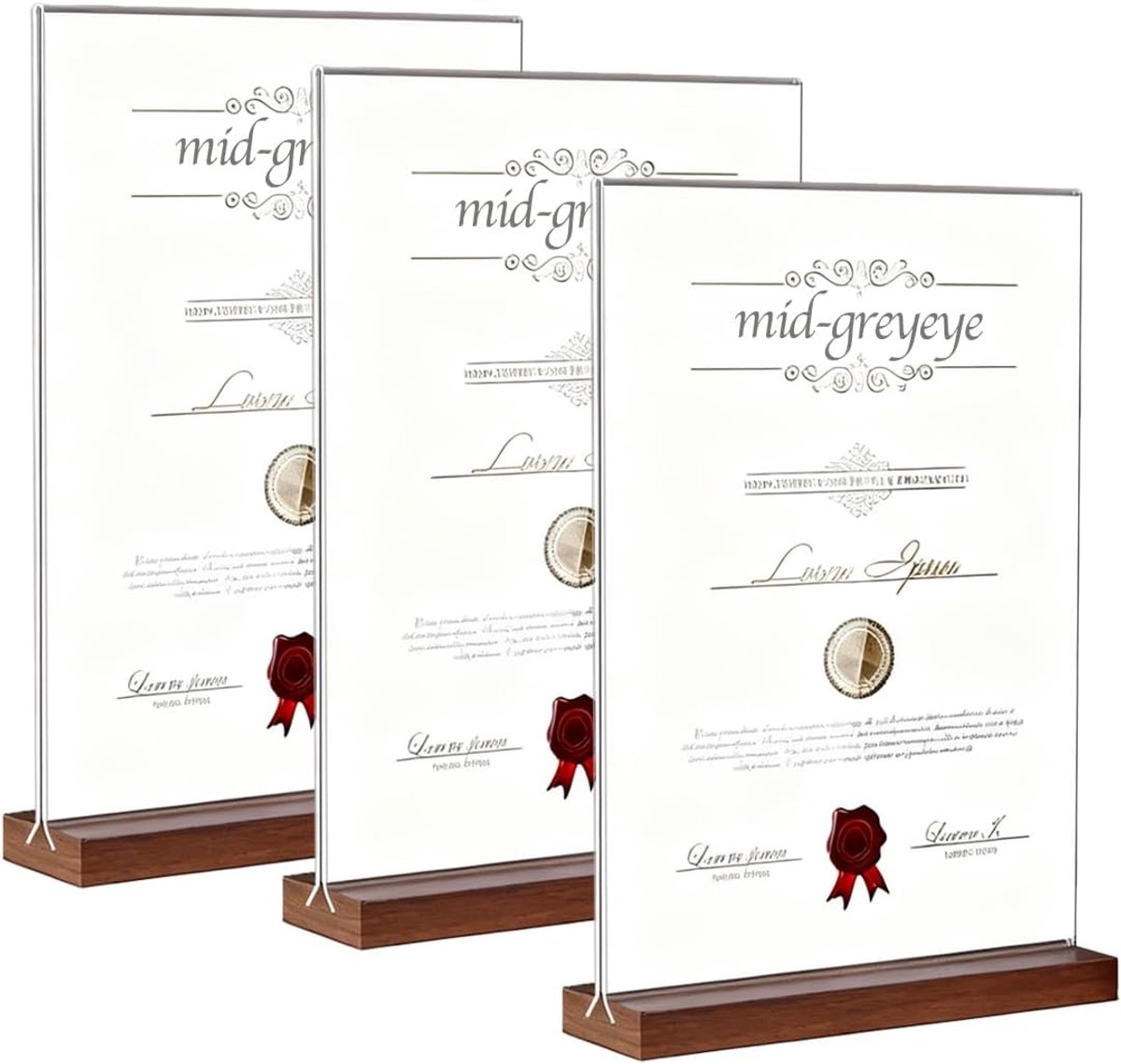 3 stuks A4 premium acryl tafelstandaard met houten voet A4 standaard voor kantoor, restaurant, café, winkel, bruiloft