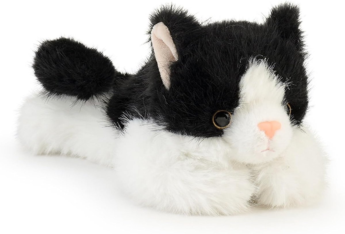 Shownicer Kat knuffel zwarte kat pluche dier zwart-wit 15cm