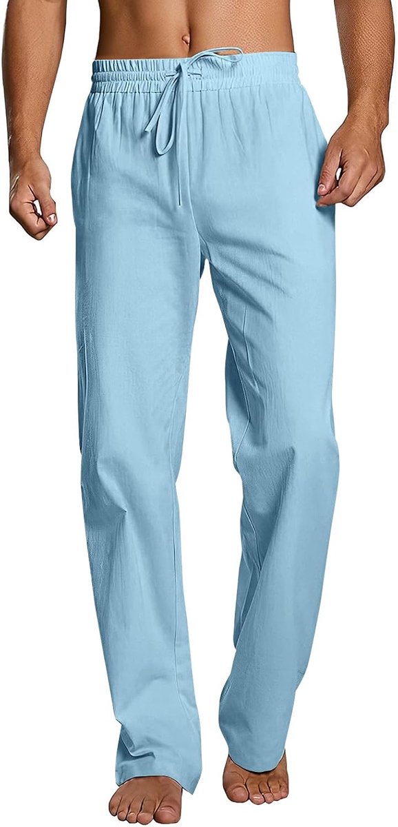 Linnen broek casual elastische taille zomer strand losse yogabroek M-3XL