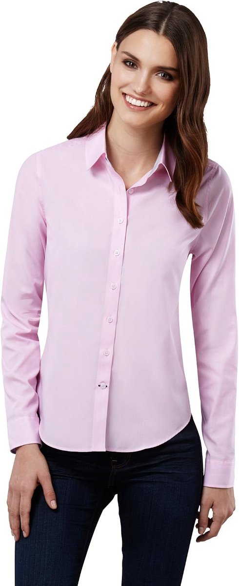 100% katoen met contrasterende inleg casual fit - normale pasvorm lange mouwen hemdblouse elegant feestelijk Kent kraag ook voor business en onder truien