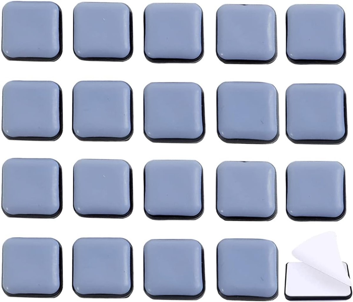 Set van 20 vierkante meubelglijders, zelfklevend PTFE Teflon voor eenvoudig verplaatsen van meubels, 25 x 25 mm, ideaal voor vloerschadebescherming en gebruiksvriendelijkheid