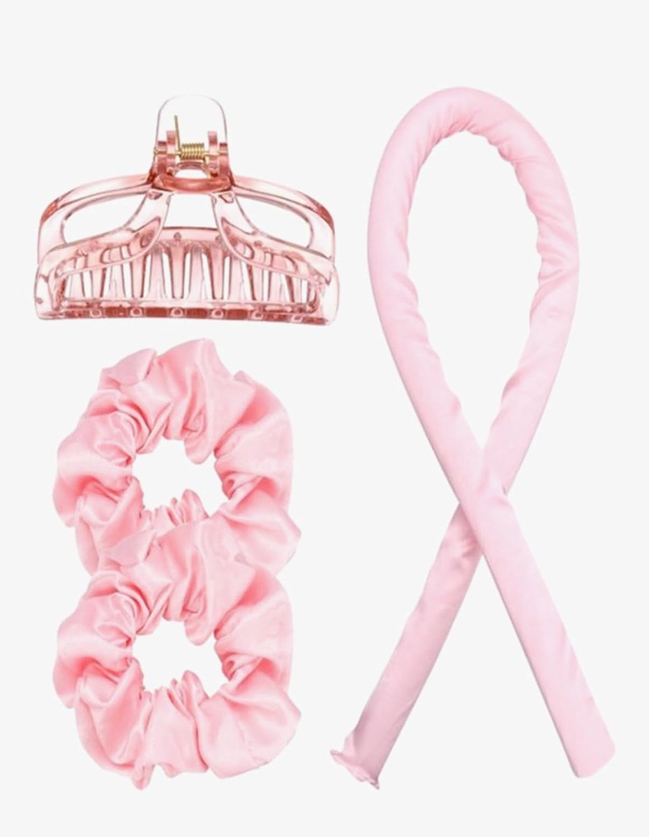 Krulset, Roze Satijnen Haaraccessoires met Scrunchies en Clip, 100 cm Haarkrullen Zonder Warmte, Haarstyling Set (pink)